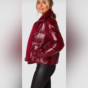 Buddy Love Burgundy Snake Print Puffer Jacket